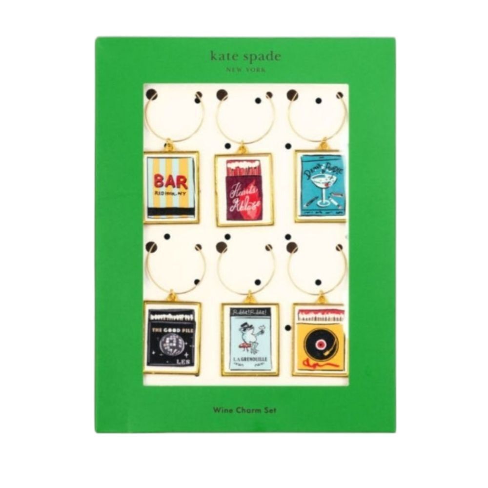 Kate Spade New York Mixed Novelty Wine Charms Set of 6 Purse Matchbook NWT